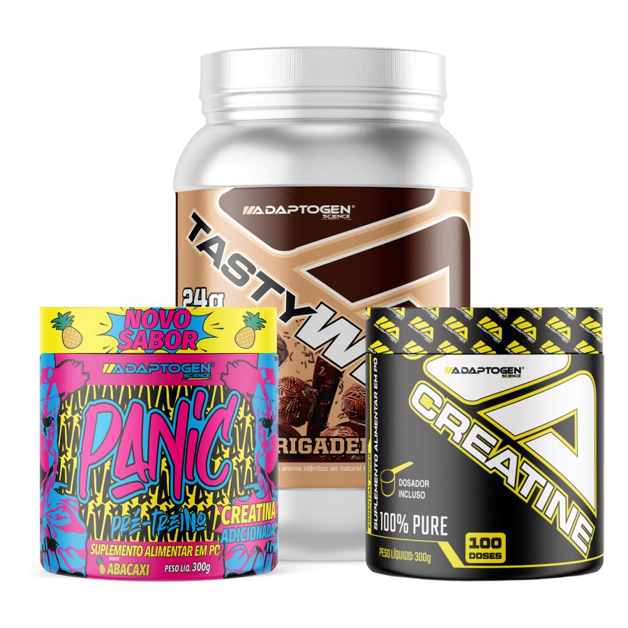 Combo Tasty Whey + Panic Pré Treino 300g + Creatina Platinum 300g