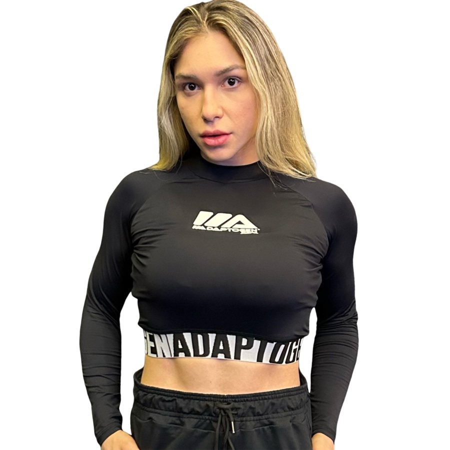 Cropped Adaptogen Elastic Manga Longa Preto