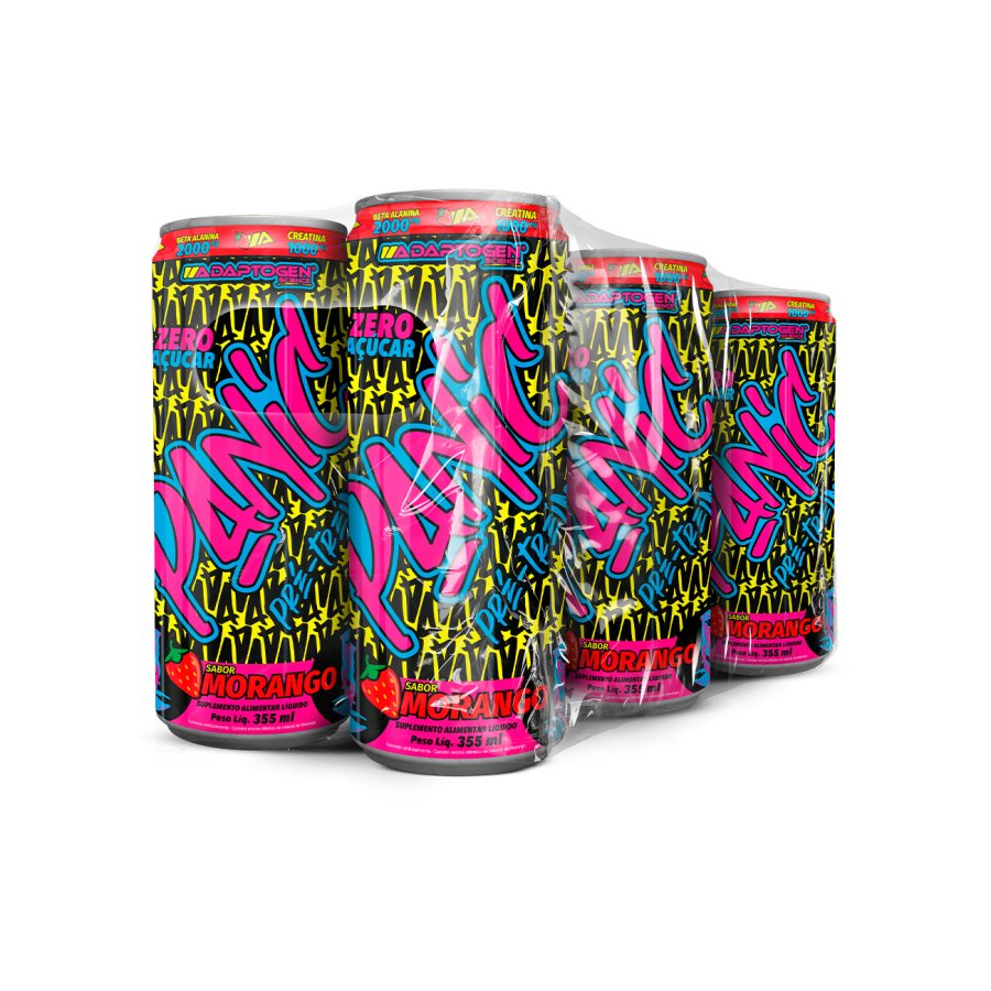 Panic Pré Treino Drink Morango 355ML Pack com 6