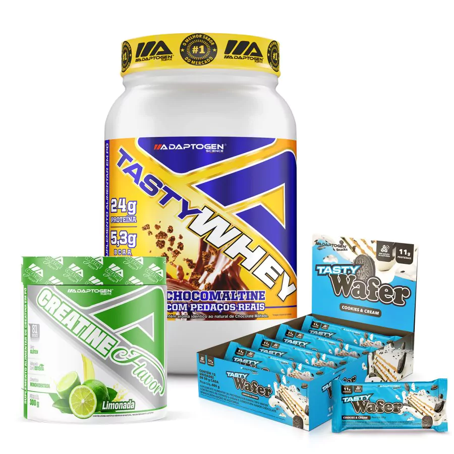 Combo Gourmet Fit Tasty Whey 3W 900g + Tasty Wafer 50g + Creatina Flavor 300g