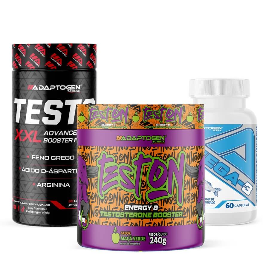 Combo Pai Ativo Testo XXL + Test ON Test On Energia e Testosterone Booster 240g + Ômega 3