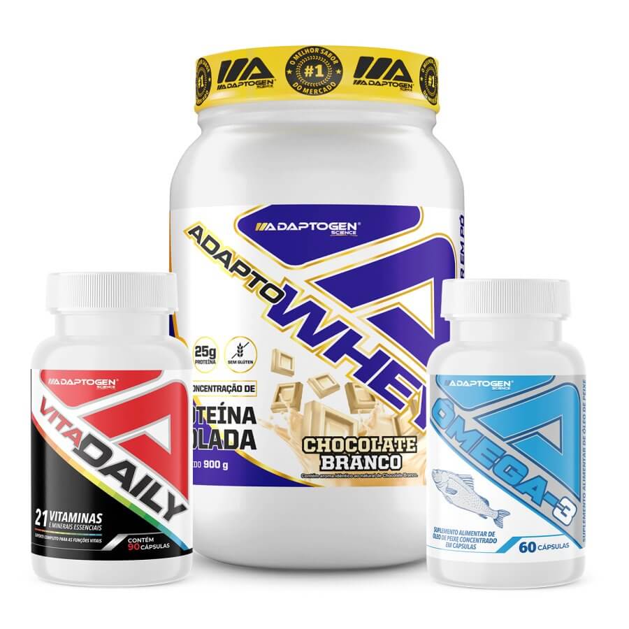 Combo Pai Saúde em Dia Adapto Whey 3W 900g + Ômega 3 + Vita Daily