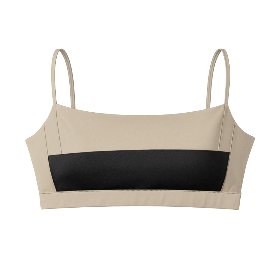 Top Alça Fina Mocha Mesclado com Preto