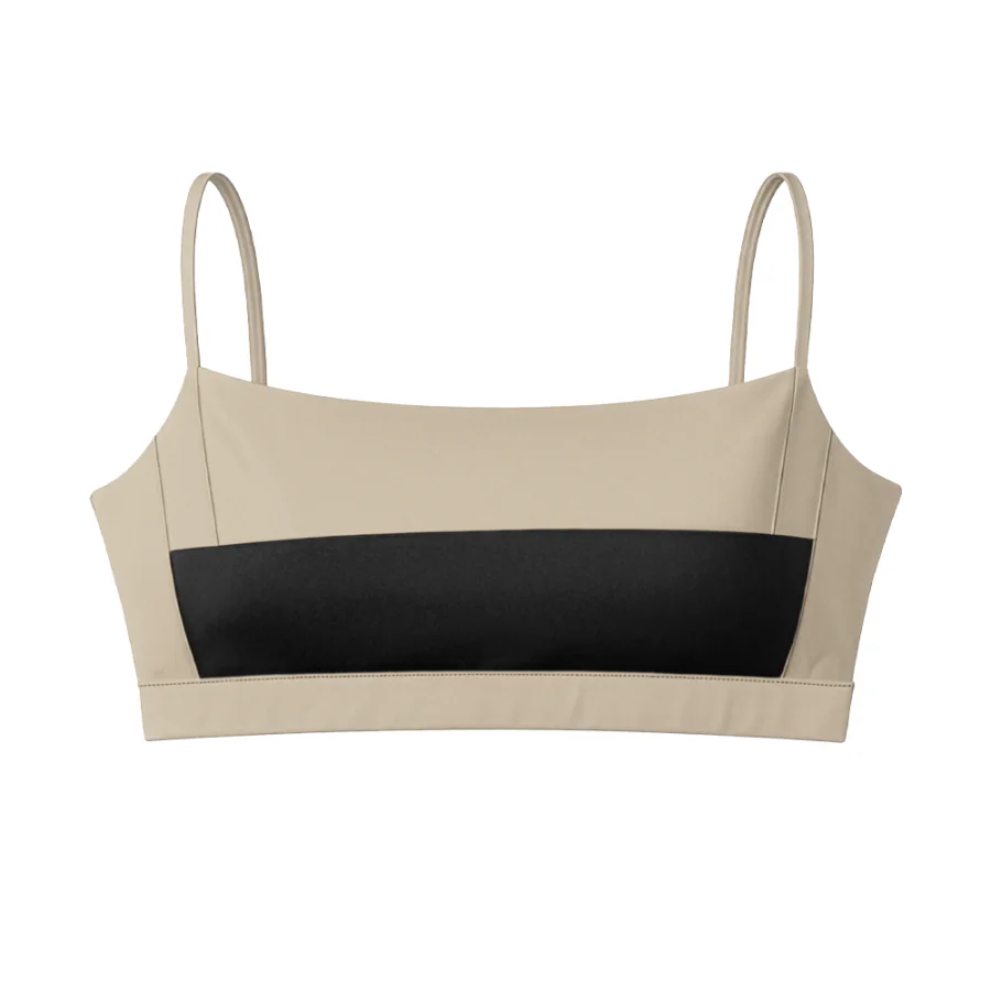 Top Alça Fina Mocha Mesclado com Preto