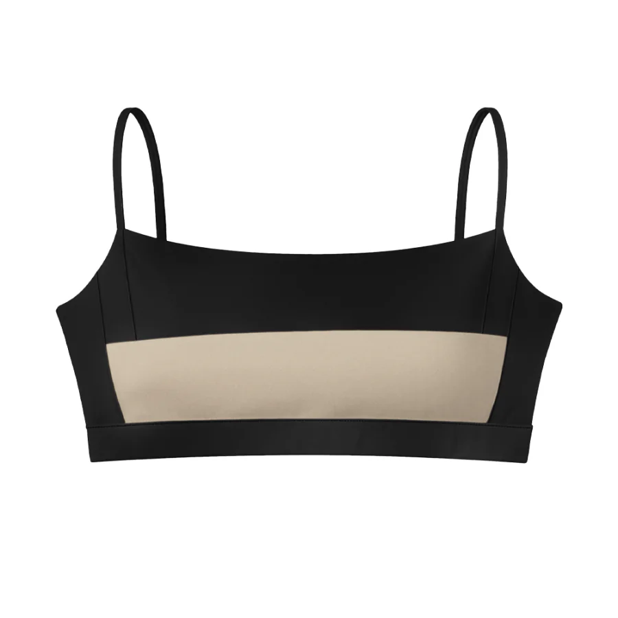 Top Alça Fina Preto Mesclado com Mocha