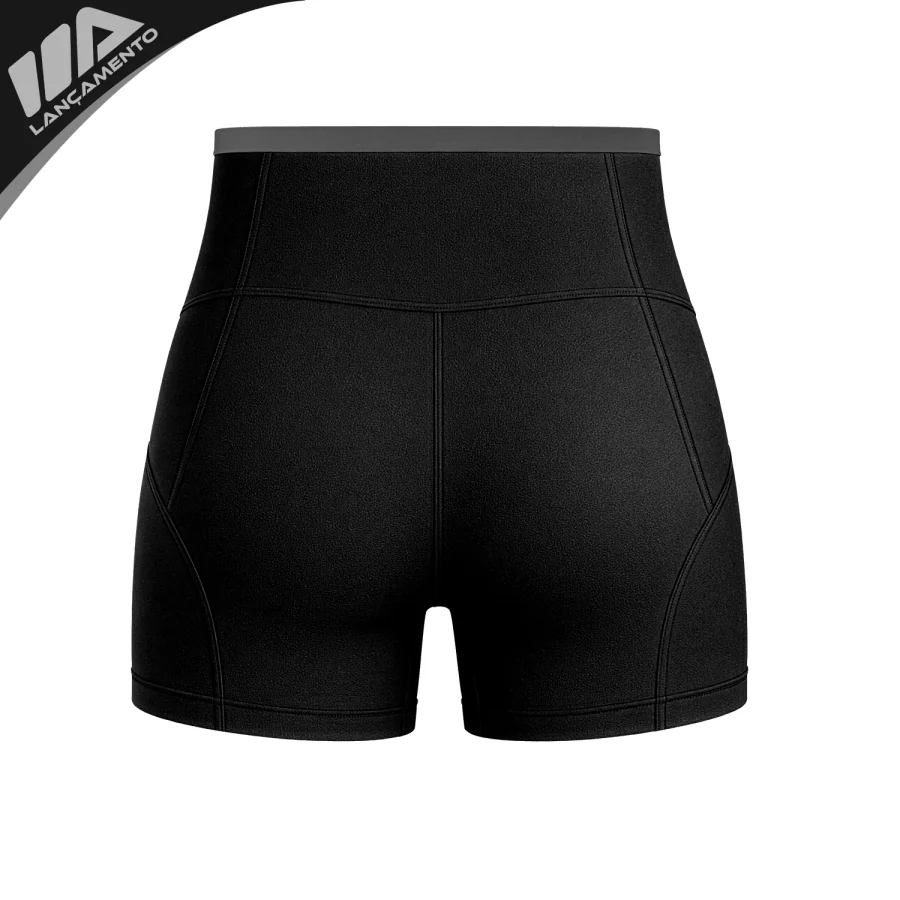Short Feminino Preto com Cós Cinza