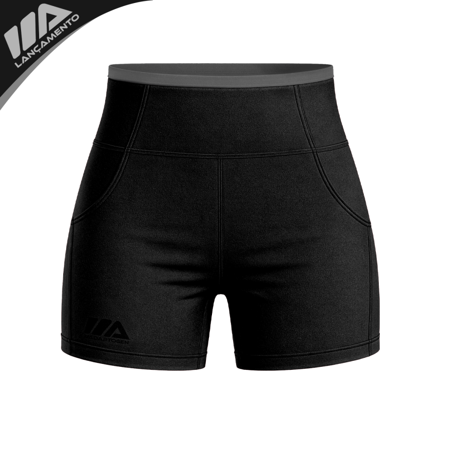 Short Feminino Preto com Cós Cinza